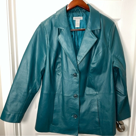 Jessica London Women Plus Teal Leather Jacket size 18 - Picture 1 of 12